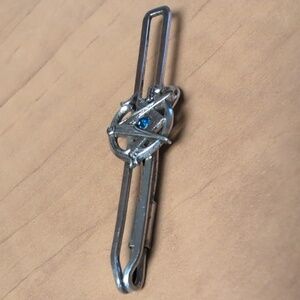 Vintage Freemason's Masonic Square And Compass Tie Clip Tie Bar W Blue Stone.